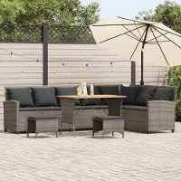 Prolenta Maison Exclusive - Ensemble de salon de jardin 4 pièces avec coussins, en forme de L, gris, en polyrotin