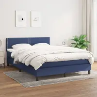 Prolenta Maison Exclusive - Sommier à lattes de lit avec matelas Bleu 140x200 cm Tissu