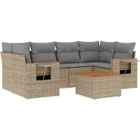 Syfax Salon de jardin avec coussins 7 pcs beige résine tressée