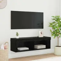 Prolenta Meuble TV mural exclusif - Dimensions : 100 x 30 x 30 cm - Couleur : Noir, imitation chêne