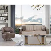 AEA Salon moderne Designer Beige Fauteuil trois places Table basse