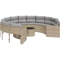 Syfax Canapé de jardin avec table coussins rond beige résine tressée