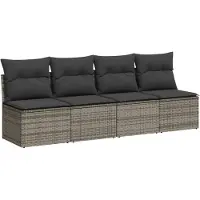 Syfax Canapé de jardin 4 places avec coussins gris résine tressée