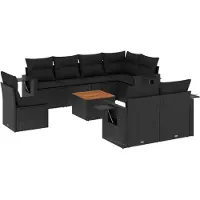 Syfax Salon de jardin 9 pcs avec coussins noir résine tressée
