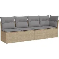Syfax Canapé de jardin avec coussins 4 places beige résine tressée
