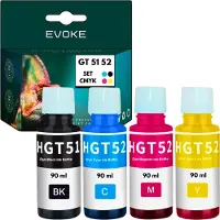 Evoke 4x cartouches d'impression Cartouche d'encre pour HP GT51 GT52 | Jeu noir + couleur | Remplacement pour Ink Tank 315 410 415 Smart Tank 510 515