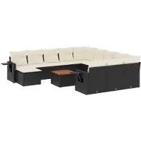 Syfax Salon de jardin avec coussins 13 pcs noir résine tressée