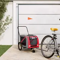 Prolenta Maison Exclusive - Remorque pour vélo, pour chiens, rouge et grise. Fabriquée en Oxford et en fer