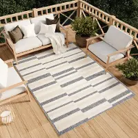 Tapiso Tapis Outdoor Indoor Salon Chambre Design Moderne Terrasse Balcon Crème Gris 80 x 150 cm