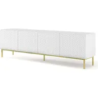 Furnlux Classic FURNLUX Table TV Ravenna C Blanc Et Brillant Blanc Et Or 200cm / Couleur principale : Blanc / Dimensions : 200 x 58 x 42 cm