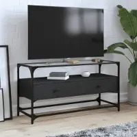 Prolenta Maison Exclusive - Meuble TV avec plateau en verre Noir 98x35x51 cm Matériau dérivé du bois