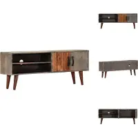 vidaXL Armoire TV Gris 130x30x46 cm Bois massif de manguier rugueux - Meuble TV