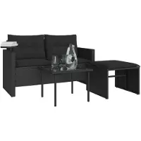 Syfax Salon de jardin 3 pcs avec coussins noir résine tressée