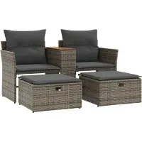 Syfax Canapé de jardin 2 places avec tabourets gris résine tressée
