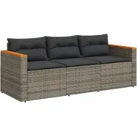 Syfax Canapé de jardin avec coussins 3 places gris résine tressée