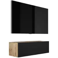3Xeliving Armoire TV suspendue, A : L : 100 cm, H : 34 cm, P : 32 cm, CHÊNE VOTAN/ NOIR MAT