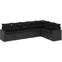 Syfax Salon de jardin 7 pcs avec coussins noir résine tressée