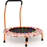 Costway Trampoline pour enfants Ø92 cm, Mini trampoline avec éclairage LED & poignée amovible Orange