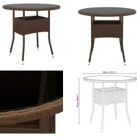 vidaXL Table de jardin Ø80x75 cm verre dur et poly rotin brun - Table de jardin - Tables de jardin - Table de jardin à manger - Outdoor Esstisch