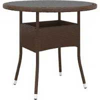 Prolenta Maison Exclusive - Table de jardin Ø 80 x 75 cm, verre trempé et rotin synthétique marron