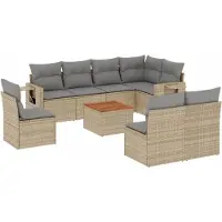 Syfax Salon de jardin avec coussins 9 pcs beige résine tressée