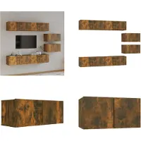 vidaXL 6 pcs. Set d'armoire TV chêne fumé bois composite - Ensemble d'armoires TV - Ensembles d'armoires TV - Meuble-paroi