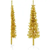 Prolenta Maison Exclusive - Sapin de Noël artificiel demi-arbre, design élancé, couleur or, avec pied, 150 cm