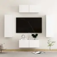 vidaXL 4 pcs. Armoire TV Set Blanc Bois composite - Armoire TV - Armoire HiFi - Armoires HiFi