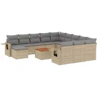 Syfax Salon de jardin avec coussins 13 pcs beige résine tressée