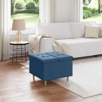 Prolenta Pouf exclusif avec rangement, couleur bleu, dimensions 60 x 60 x 45 cm, revêtement en tissu