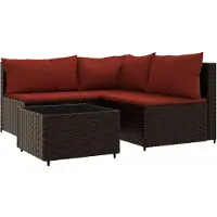 Syfax Salon de jardin 4 pcs avec coussins Marron Résine tressée