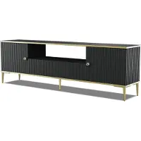 Homlando Armoire TV PETRA 180 cm 2D1S NOIR MATTE avec pieds métalliques dorés Lowboard Tiroir Debout Armoire basse TV Moderne Loft TV Board Sideboard
