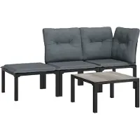 Sonstiges Salon de jardin 4 pcs noir et gris résine tressée