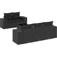 Syfax Salon de jardin 6 pcs avec coussins noir résine tressée