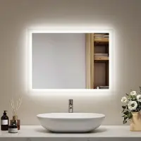 Emke Miroir de salle de bain LED 45 x 60 cm avec éclairage et traitement anti-buée, miroir mural avec interrupteur mécanique Miroir de salle de bain 3000 K/6500 K Couleurs de lumière