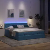 Prolenta Maison Exclusive - Lit ottoman avec matelas et LED bleu foncé 180x200 cm velours