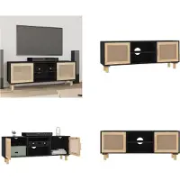 vidaXL Armoire TV Noir 105x30x40 cm Pin massif Rotin naturel - Armoire TV - Meubles TV - Support TV
