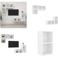 vidaXL Armoires murales TV 4 pcs. Blanc Bois composite - Armoire TV - Armoire TV suspendue - Armoire TV suspendue