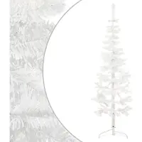 vidaXL Meubles Semi-sapin de Noël artificiel avec support Élancé Blanc 150 cm - Guirlandes de Noël 344565
