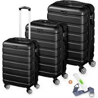 Veska Set de valises à coque dure 3 pièces avec serrure à combinaison TSA 4 roulettes coque dure ABS, valise de voyage trolley valise à roulettes - noir