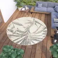 Tapiso Tapis Rond Outdoor Indoor Salon Chambre Design Moderne Terrasse Balcon Crème Gris 160 x 160 cm