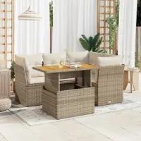 vidaXL Meubles 5 pièces salon de jardin avec coussins beige poly rotin - Meubles de balcon 3326921