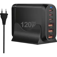 Reagle CHARGEUR RAPIDE GaN 120W PD 3x USB C 3x QC 3.0 POUR LAPTOP IPHONE 65W MAC