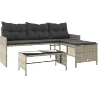 Syfax Canapé de jardin et table et coussins en forme de L gris clair
