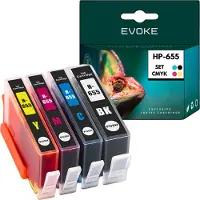 Evoke 4x Cartouche d'encre pour HP 655 | Jeu noir + couleur | Remplacement pour Deskjet 3525 4615 4625 5500 5520 5525 6520 6525