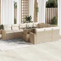 vidaXL ensemble de salon de jardin 11 pièces avec coussins Beige Poly Rattan