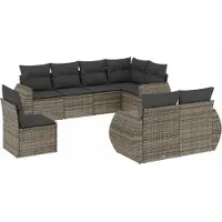 Sonstiges Ensemble Canapé Modulable de Jardin 8 Pièces, Résine Tressée Grise, Coussins Épais Amovibles Lavables, Acier Enduit de Poudre, Résistant aux UV