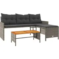 Syfax Canapé de jardin avec table et coussins en forme de L gris