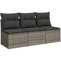 Syfax Canapé de jardin avec coussins 3 places gris résine tressée