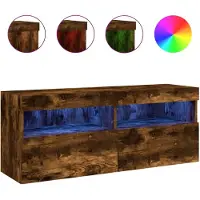 vidaXL Armoire TV murale avec lampes LED Chêne fumé 100x30x40 cm